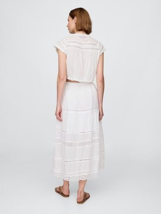 Saia longa com acabamento em renda em camadas Saia longa com acabamento em renda em camadas