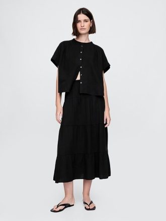 Saia longa em camadas de gaze de algodão Saia longa em camadas de gaze de algodão