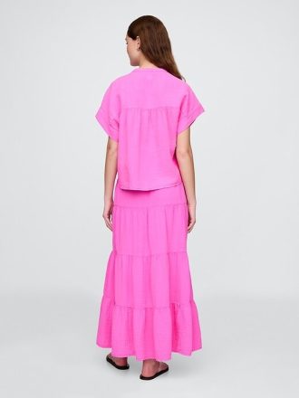 Saia longa em camadas de gaze de algodão Saia longa em camadas de gaze de algodão