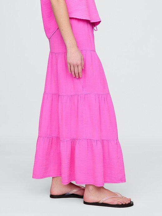 Saia longa em camadas de gaze de algodão Saia longa em camadas de gaze de algodão