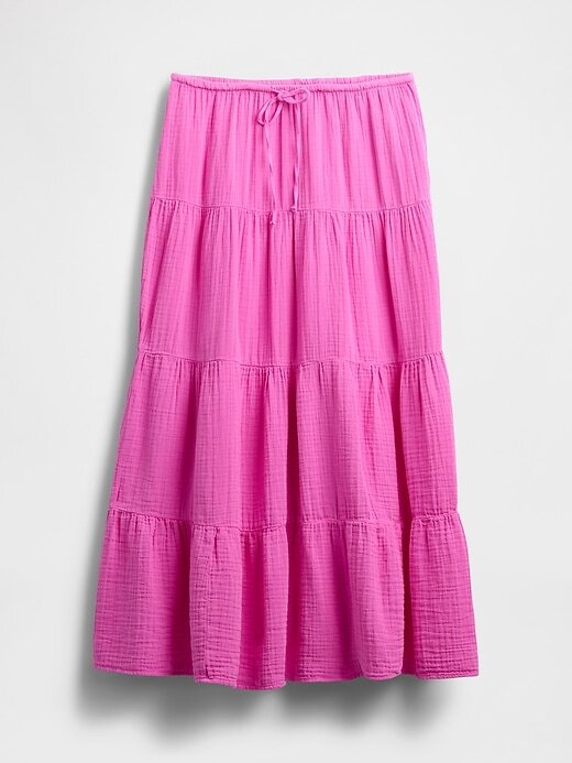 Saia longa em camadas de gaze de algodão Saia longa em camadas de gaze de algodão