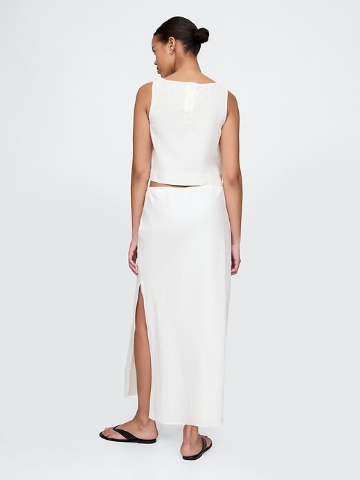 Saia midi em mistura de linho Saia midi em mistura de linho