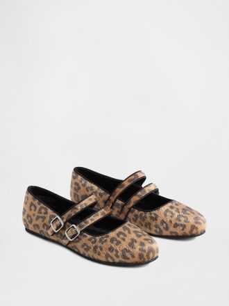 Sapatilhas de balé de leopardo com tiras duplas