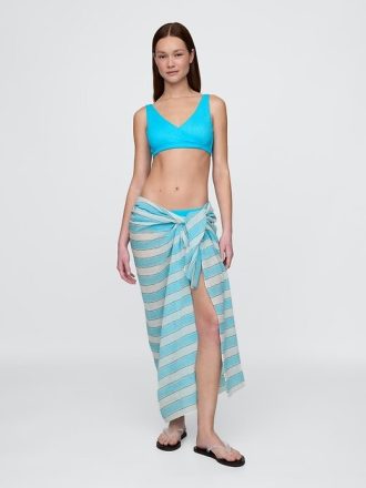 Sarongue listrado de linho e algodão