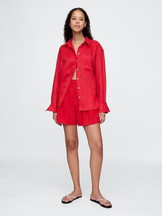 Shorts 365 de cintura alta em mistura de linho