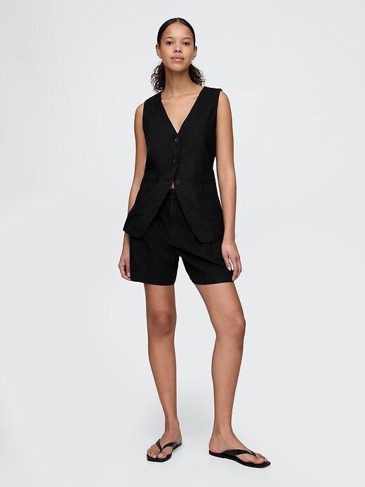 Shorts 365 de cintura alta em mistura de linho Shorts 365 de cintura alta em mistura de linho