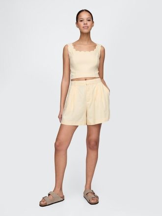 Shorts 365 de cintura alta em mistura de linho