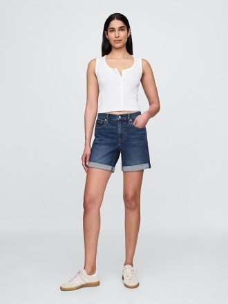Shorts jeans de cintura média estilo namorada de 5″