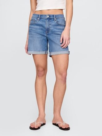 Shorts jeans de cintura média estilo namorada de 5″