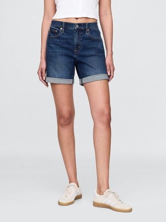 Shorts jeans de cintura média estilo namorada de 5″