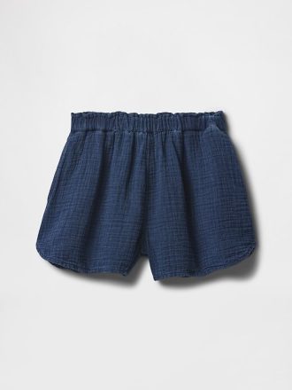 Shorts jeans infantis de gaze amassada e fácil de usar
