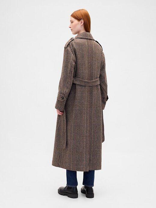 Sobretudo trench coat espinha de peixe de mistura de lã Sobretudo trench coat espinha de peixe de mistura de lã