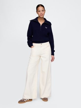 Suéter 100% algodão com meio zíper