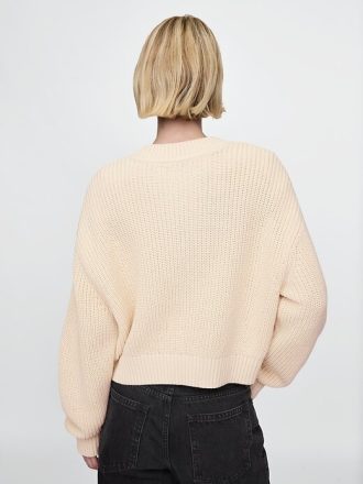 Suéter 100% algodão com ponto shaker e gola V