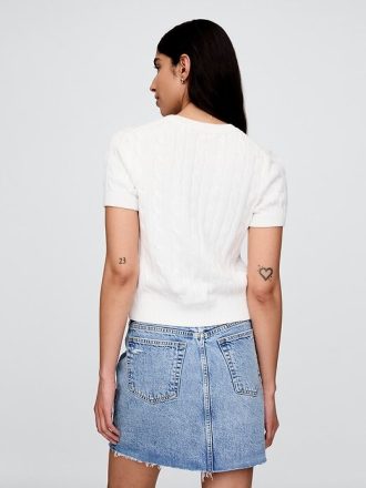 Suéter curto 100% algodão com tricô trançado