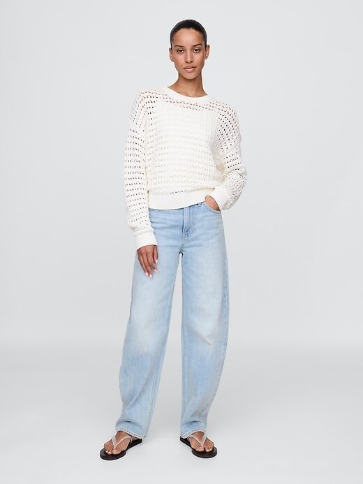 Suéter de gola redonda de crochê 100% algodão Suéter de gola redonda de crochê 100% algodão