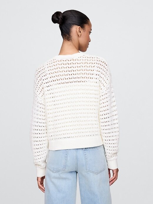 Suéter de gola redonda de crochê 100% algodão Suéter de gola redonda de crochê 100% algodão