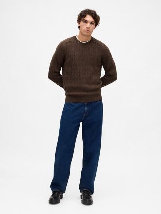 Suéter de malha trançada com mistura de lã merino