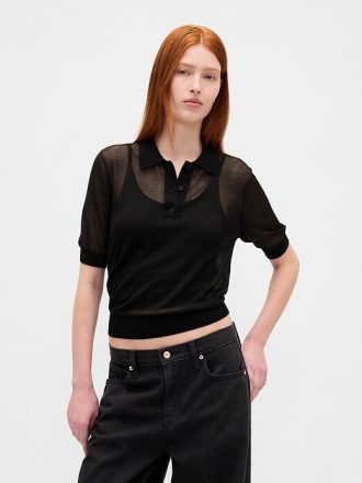 Suéter polo cropped transparente