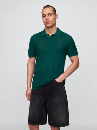 Suéter Polo de Crochê Texturizado