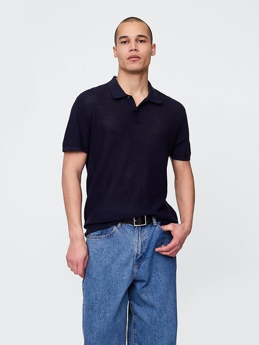 Suéter Polo de Crochê Texturizado Suéter Polo de Crochê Texturizado