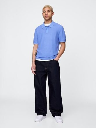 Suéter Polo de Crochê Texturizado