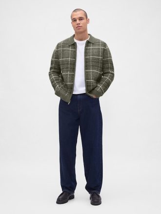 Suéter xadrez escovado com zíper