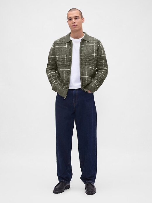 Suéter xadrez escovado com zíper Suéter xadrez escovado com zíper