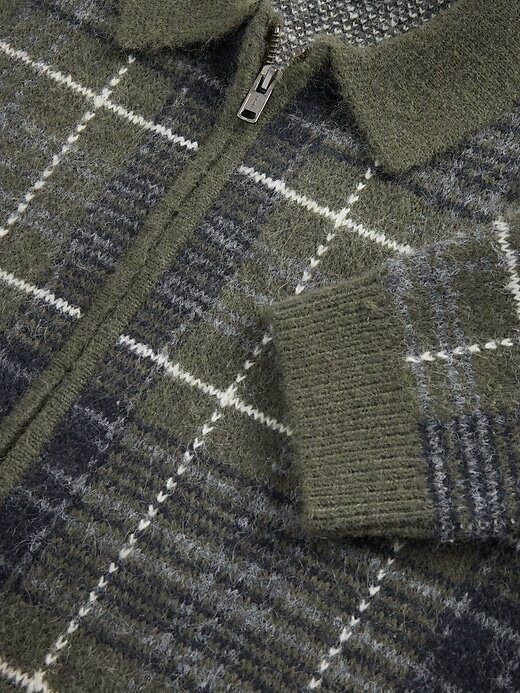 Suéter xadrez escovado com zíper Suéter xadrez escovado com zíper