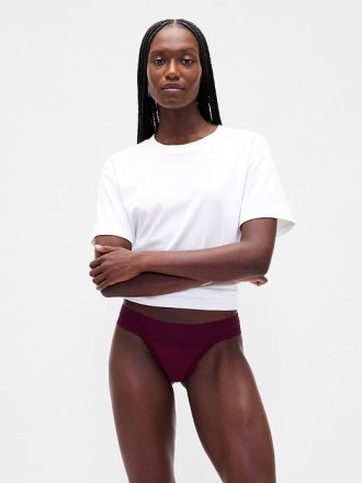 Tanga de algodão orgânico elástico com acabamento em renda