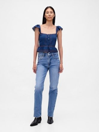 Top cropped em renda voile peplum com babados