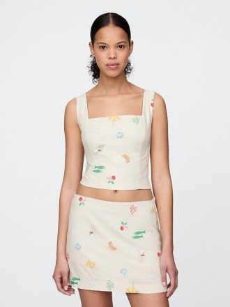 Top curto de linho misto