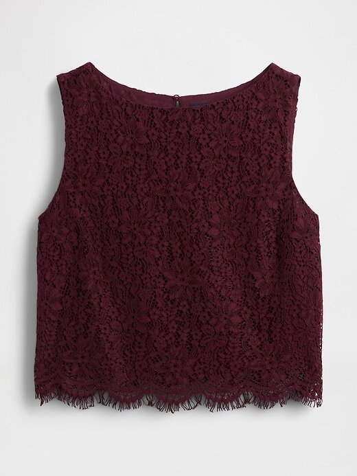 Top curto de renda com decote canoa e concha Top curto de renda com decote canoa e concha