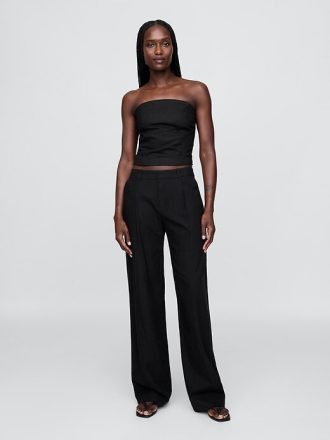 Top curto sem alças com espartilho e mistura de linho