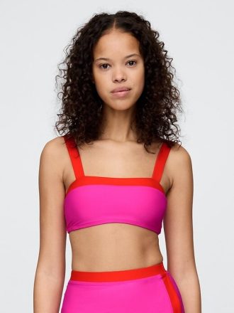 Top de biquíni bandeau com blocos de cores