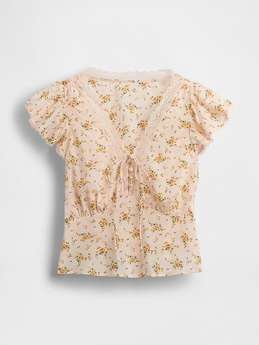 Top floral com acabamento em renda Top floral com acabamento em renda