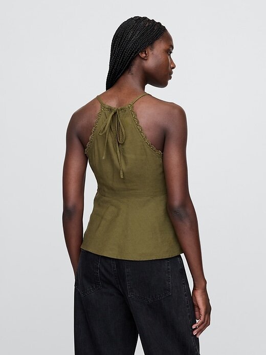 Top Halter Bordado em Mistura de Linho Top Halter Bordado em Mistura de Linho