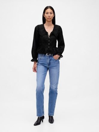 Top peplum com gola V e gola alta