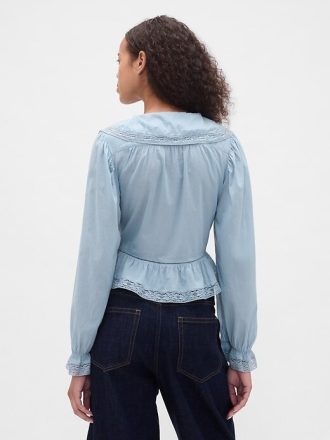 Top peplum com gola V e gola alta