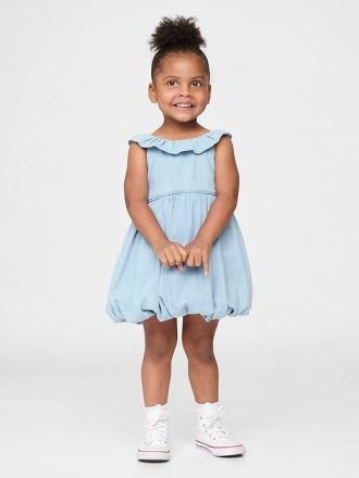 Vestido bolha jeans para bebês e crianças pequenas