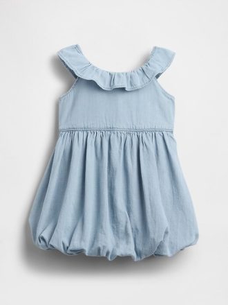 Vestido bolha jeans para bebês e crianças pequenas