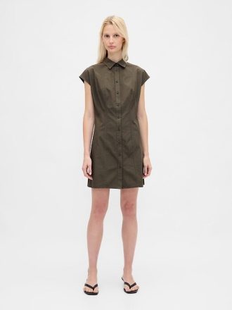 Vestido-camisa com costura de popeline