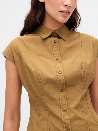 Vestido-camisa com costura de popeline