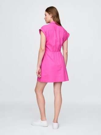 Vestido-camisa de mistura de linho