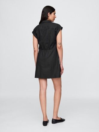 Vestido-camisa de mistura de linho