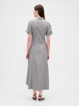 Vestido-camisa midi de popeline com punho enrolado