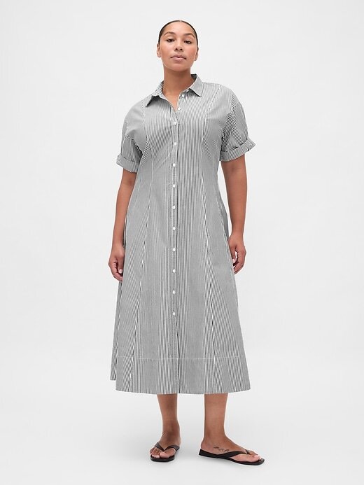 Vestido-camisa midi de popeline com punho enrolado Vestido-camisa midi de popeline com punho enrolado