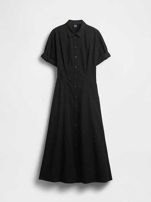 Vestido-camisa midi de popeline com punho enrolado Vestido-camisa midi de popeline com punho enrolado