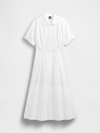 Vestido-camisa midi de popeline com punho enrolado