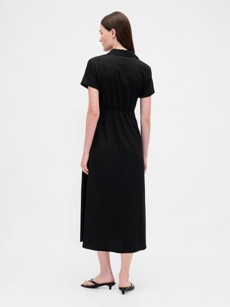 Vestido-camisa midi em mistura de linho